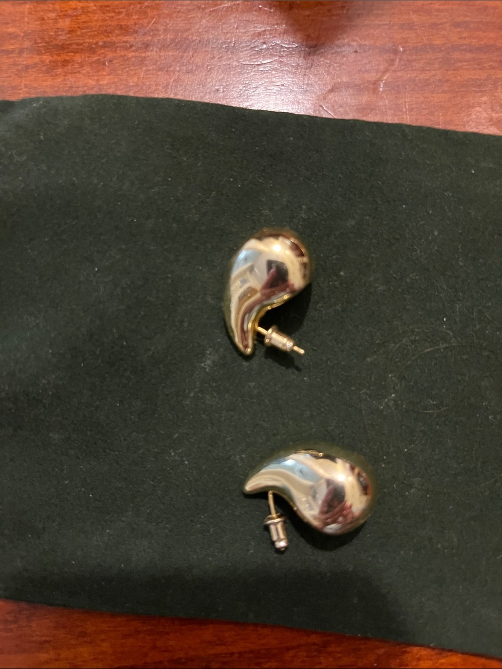 Polished Gold-tone Sculptural Teardrop Stud Earring